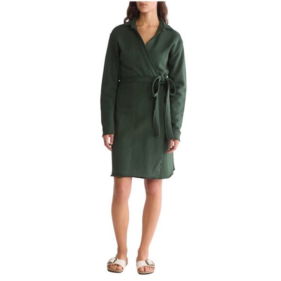 Frank & Eileen Willa Long Sleeve Triple Fleece Wrap Dress In Evergreen Small - Picture 4 of 16
